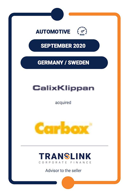 Translink advises the owner of Carbox on the sale to CalixKlippan AB