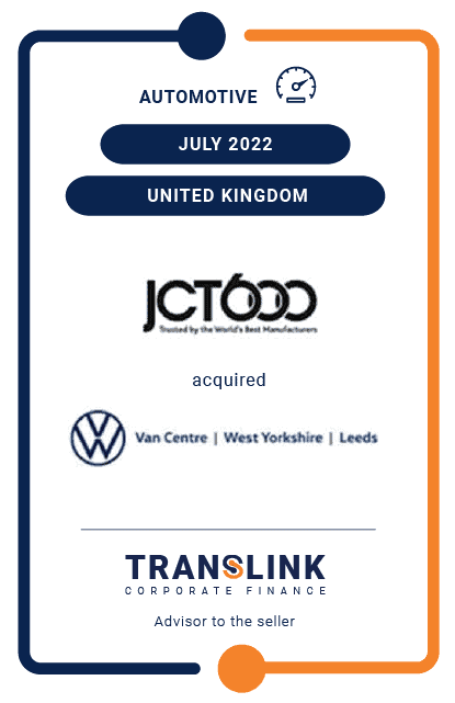 Translink Corporate Finance acted as the exclusive advisor to Volkswagen Van Centre’s shareholders on the sale to JCT600
