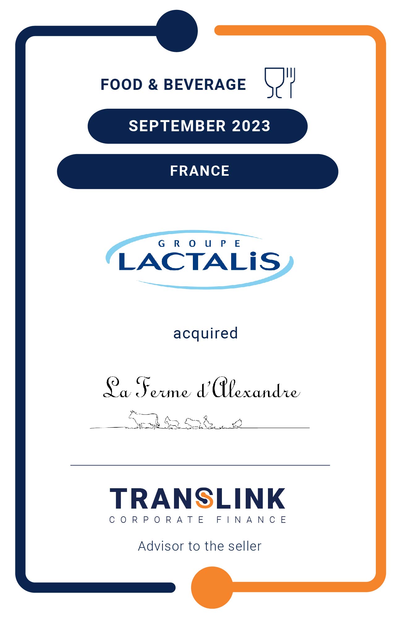 Translink Corporate Finance acted as the exclusive advisor to La Ferme d’Alexandre on the sale to Lactalis Group