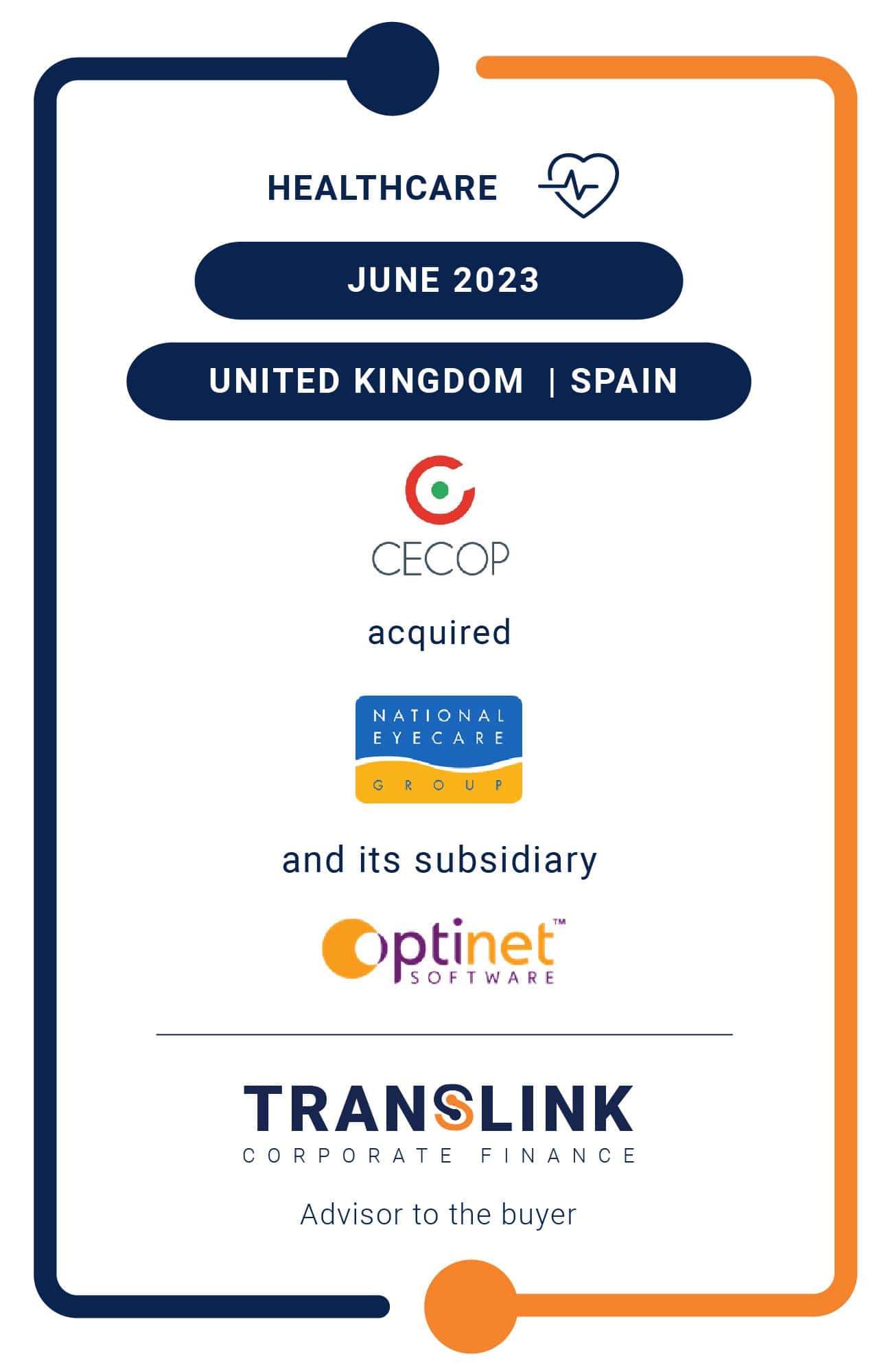 Translink Corporate Finance Acted As The Advisor To CECOP On The Acquisition Of National Eyecare Group and its subsidiary, Optinet
