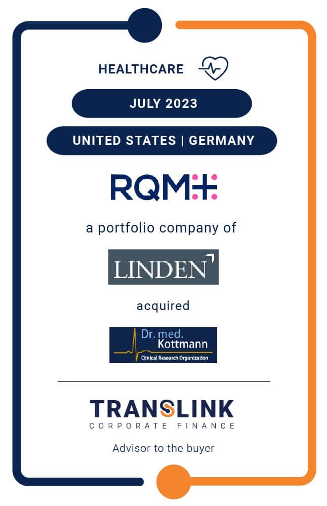 Translink Corporate Finance Acted As The Advisor To RQM+, A Portfolio Company Of Linden Capital Partners, On The Acquisition Of CRO Dr. Med. Kottmann Gmbh & Co.