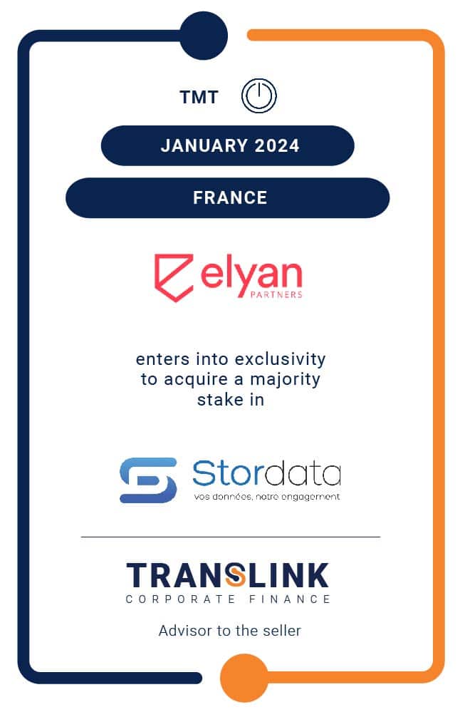 TRANSLINK CORPORATE FINANCE ACTED AS THE EXCLUSIVE ADVISOR TO STORDATA SHAREHOLDERS IN SELLING A MAJORITY STAKE TO ELYAN PARTNERS