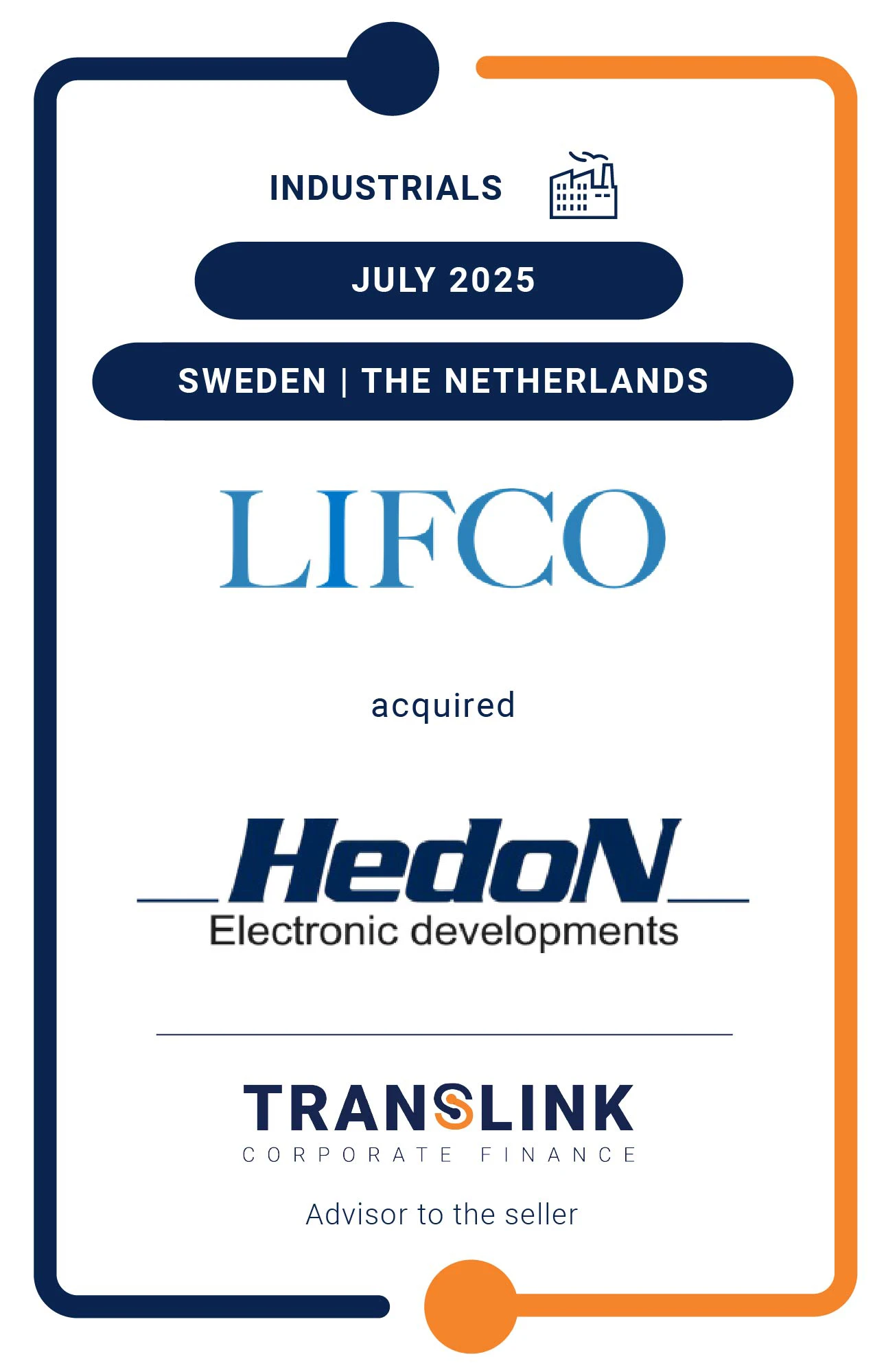 Translink Corporate Finance acted as the advisor to the shareholder of HedoN on the sale to Lifco