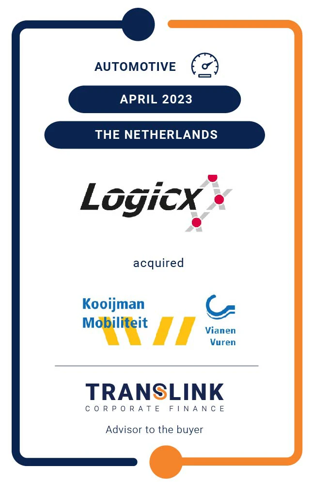 Translink Corporate Finance acted as the advisor to Logicx on the acquisition of Kooijman Mobiliteit