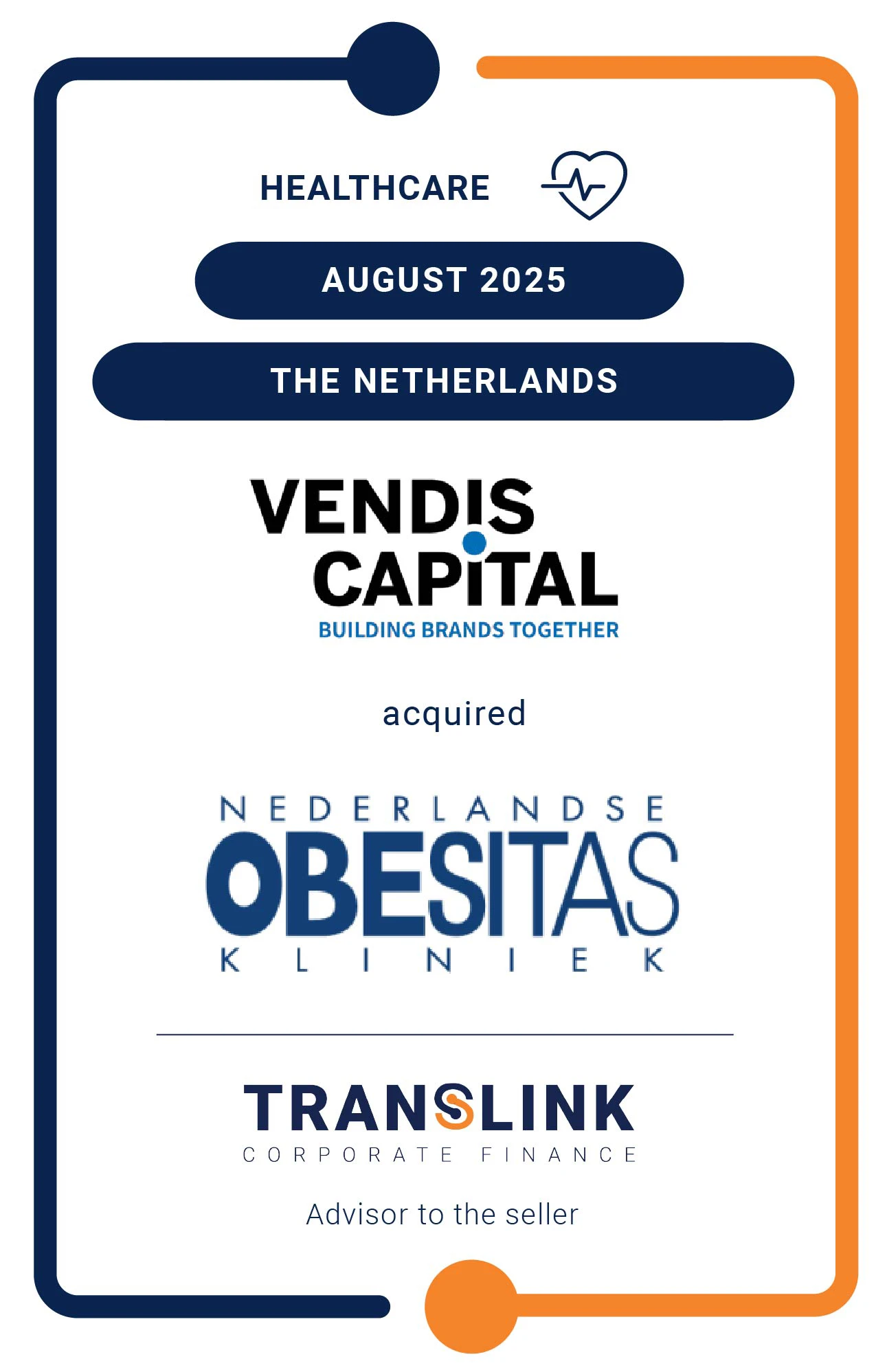 Translink Corporate Finance acted as the advisor to the shareholders of Nederlandse Obesitas Kliniek on the sale to Vendis Capital