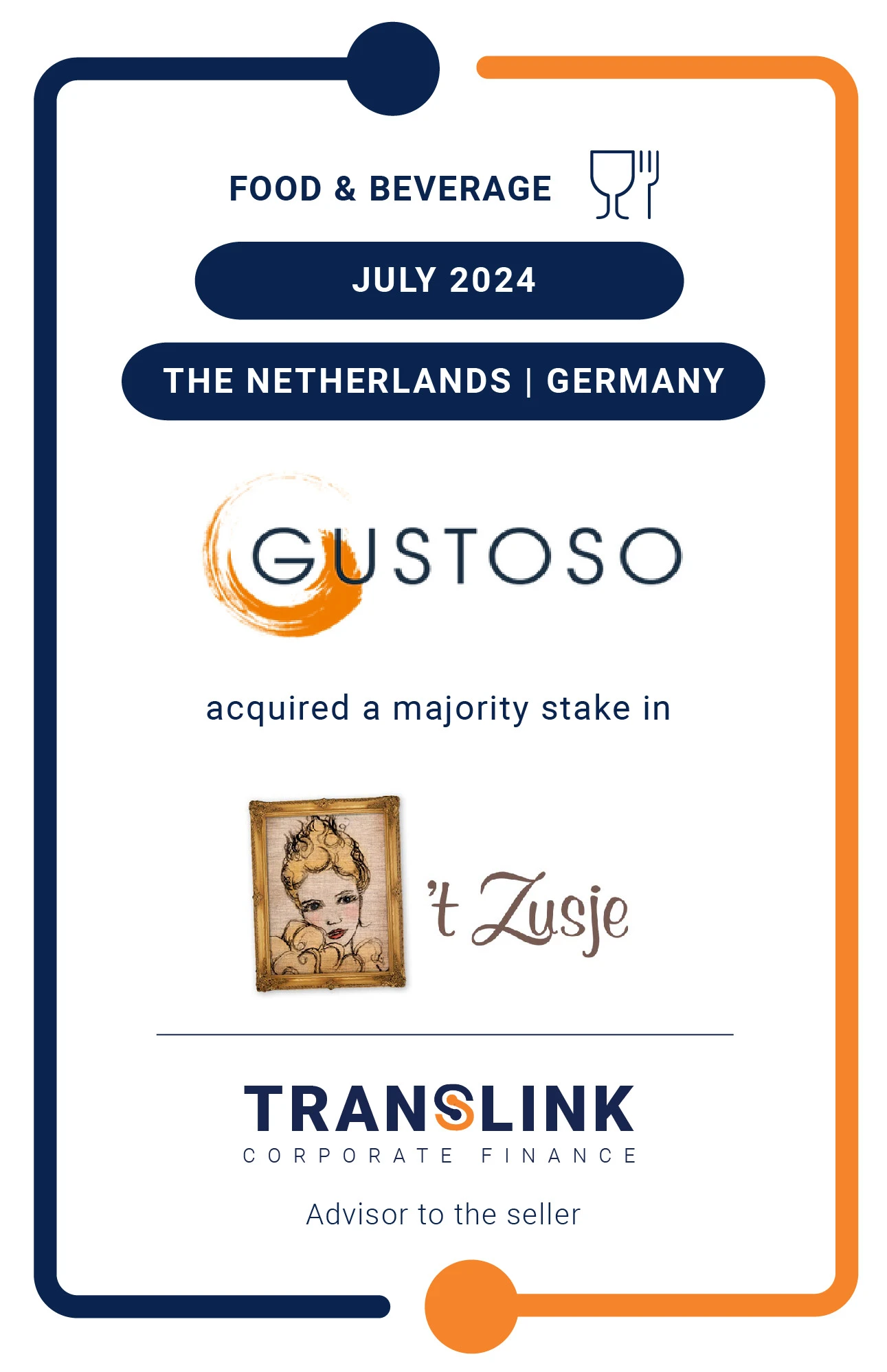 Translink Corporate Finance acted as the exclusive advisor to the shareholders of ‘t Zusje on the sale of a majority stake to Gustoso Gruppe